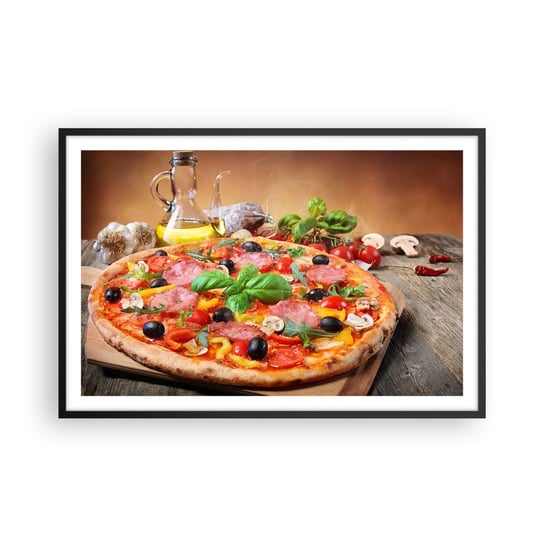 Obraz - Plakat - Z prawdziwie włoskim smakiem - 91x61cm - Gastronomia Pizza Włochy - Foto Plakaty na ścianę w czarnej ramie - Plakat do Salonu Sypialni ARTTOR ARTTOR