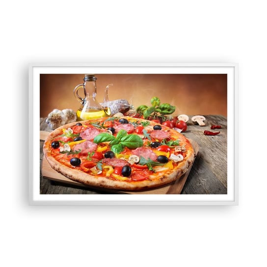 Obraz - Plakat - Z prawdziwie włoskim smakiem - 91x61cm - Gastronomia Pizza Włochy - Foto Plakaty na ścianę w ramie białej - Plakat do Salonu Sypialni ARTTOR ARTTOR