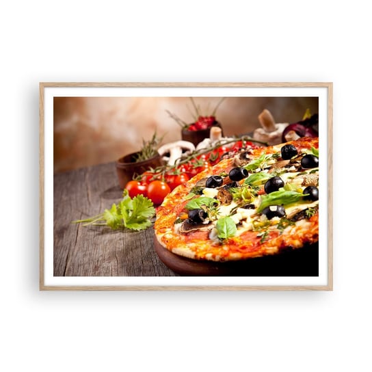 Obraz - Plakat - Z tellurycznych ingrediencji - 100x70cm - Gastronomia Pizza Włochy - Foto Plakaty w ramie koloru jasny dąb do Salonu Sypialni ARTTOR ARTTOR
