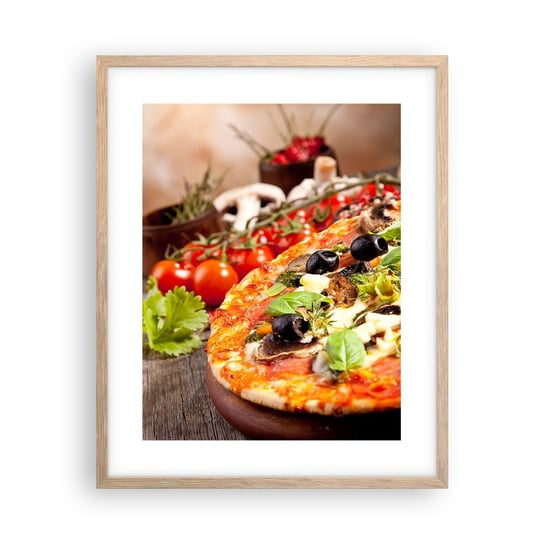 Obraz - Plakat - Z tellurycznych ingrediencji - 40x50cm - Gastronomia Pizza Włochy - Foto Plakaty w ramie koloru jasny dąb do Salonu Sypialni ARTTOR ARTTOR