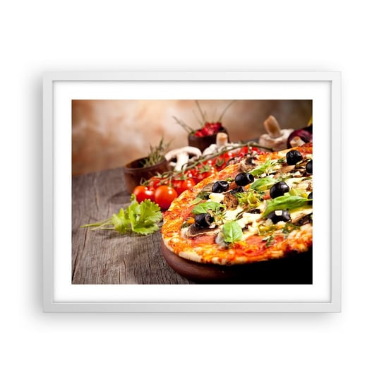 Obraz - Plakat - Z tellurycznych ingrediencji - 50x40cm - Gastronomia Pizza Włochy - Foto Plakaty w ramie koloru białego do Salonu Sypialni ARTTOR ARTTOR