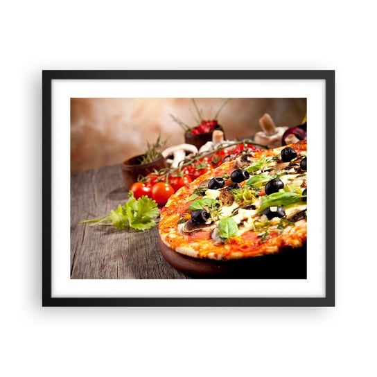 Obraz - Plakat - Z tellurycznych ingrediencji - 50x40cm - Gastronomia Pizza Włochy - Foto Plakaty w ramie koloru czarnego do Salonu Sypialni ARTTOR ARTTOR