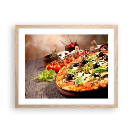 Obraz - Plakat - Z tellurycznych ingrediencji - 50x40cm - Gastronomia Pizza Włochy - Foto Plakaty w ramie koloru jasny dąb do Salonu Sypialni ARTTOR ARTTOR
