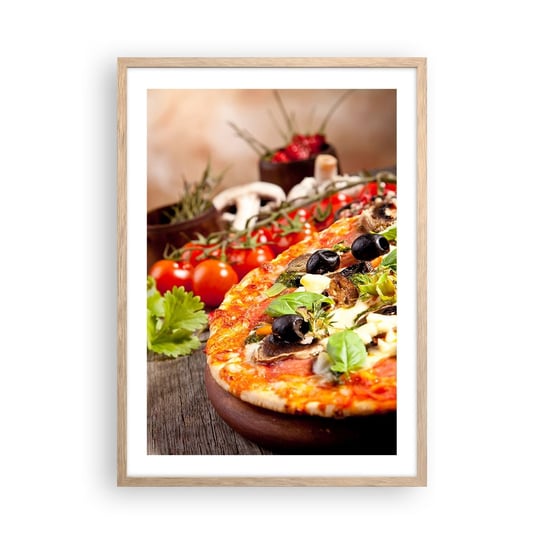 Obraz - Plakat - Z tellurycznych ingrediencji - 50x70cm - Gastronomia Pizza Włochy - Nowoczesny modny obraz Plakat rama jasny dąb ARTTOR ARTTOR
