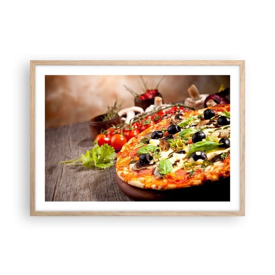 Obraz - Plakat - Z tellurycznych ingrediencji - 70x50cm - Gastronomia Pizza Włochy - Nowoczesny modny obraz Plakat rama jasny dąb ARTTOR ARTTOR