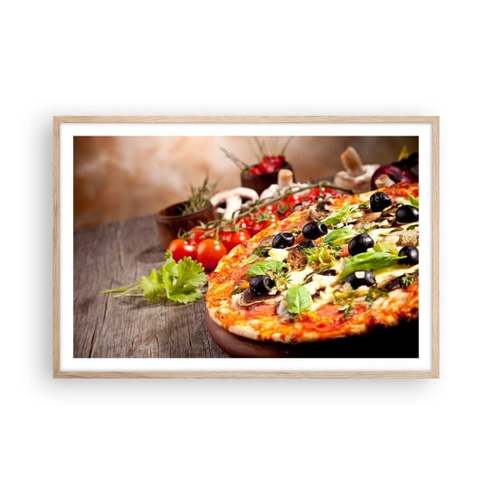 Obraz - Plakat - Z tellurycznych ingrediencji - 91x61cm - Gastronomia Pizza Włochy - Foto Plakaty na ścianę w ramie jasny dąb - Plakat do Salonu Sypialni ARTTOR ARTTOR