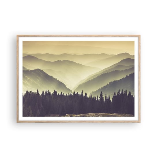 Obraz - Plakat - Za siedmioma górami… - 100x70cm - Krajobraz Las Góry - Foto Plakaty w ramie koloru jasny dąb do Salonu Sypialni ARTTOR ARTTOR