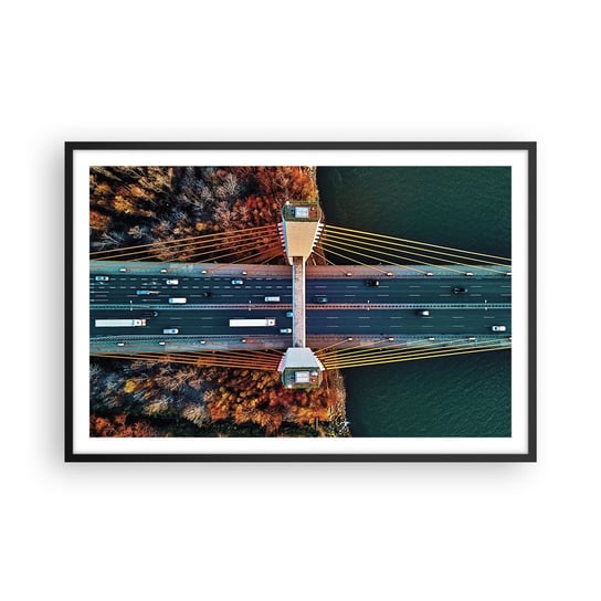 Obraz - Plakat - ZA wodami, za lasami - 91x61cm - Warszawa Most Siekierkowski Miasto - Foto Plakaty na ścianę w czarnej ramie - Plakat do Salonu Sypialni ARTTOR ARTTOR