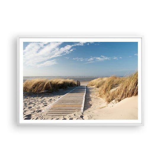 Obraz - Plakat - Za wydmą, w szumie traw - 100x70cm - Krajobraz Morze Plaża - Foto Plakaty w ramie koloru białego do Salonu Sypialni ARTTOR ARTTOR