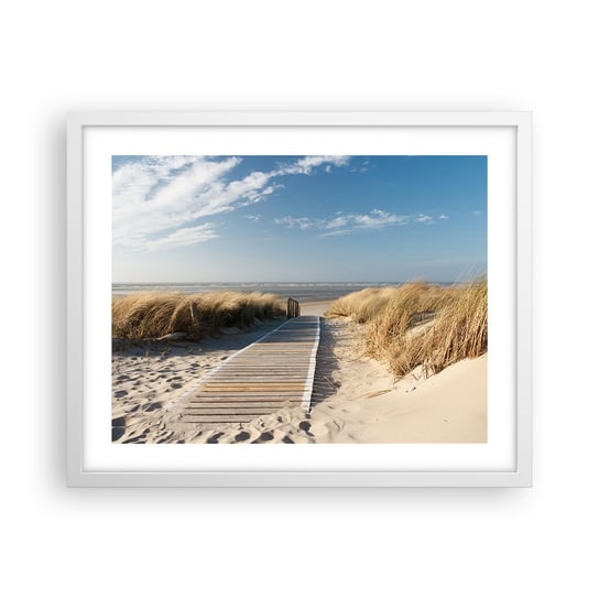 Obraz - Plakat - Za wydmą, w szumie traw - 50x40cm - Krajobraz Morze Plaża - Foto Plakaty w ramie koloru białego do Salonu Sypialni ARTTOR ARTTOR