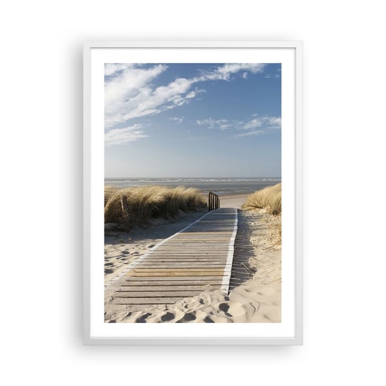 Obraz - Plakat - Za wydmą, w szumie traw - 50x70cm - Krajobraz Morze Plaża - Nowoczesny modny obraz Plakat rama biała ARTTOR ARTTOR