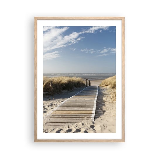 Obraz - Plakat - Za wydmą, w szumie traw - 50x70cm - Krajobraz Morze Plaża - Nowoczesny modny obraz Plakat rama jasny dąb ARTTOR ARTTOR