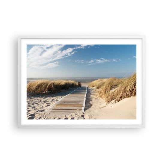 Obraz - Plakat - Za wydmą, w szumie traw - 70x50cm - Krajobraz Morze Plaża - Nowoczesny modny obraz Plakat rama biała ARTTOR ARTTOR