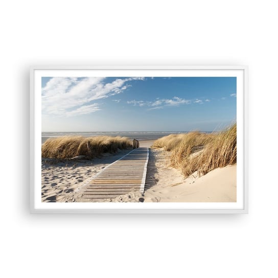 Obraz - Plakat - Za wydmą, w szumie traw - 91x61cm - Krajobraz Morze Plaża - Foto Plakaty na ścianę w ramie białej - Plakat do Salonu Sypialni ARTTOR ARTTOR