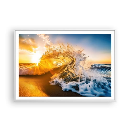Obraz - Plakat - Zabawa na piasku - 100x70cm - Fala Morze Woda - Foto Plakaty w ramie koloru białego do Salonu Sypialni ARTTOR ARTTOR