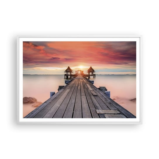 Obraz - Plakat - Zachód na wschodzie - 100x70cm - Krajobraz Drewniane Molo Morze - Foto Plakaty w ramie koloru białego do Salonu Sypialni ARTTOR ARTTOR