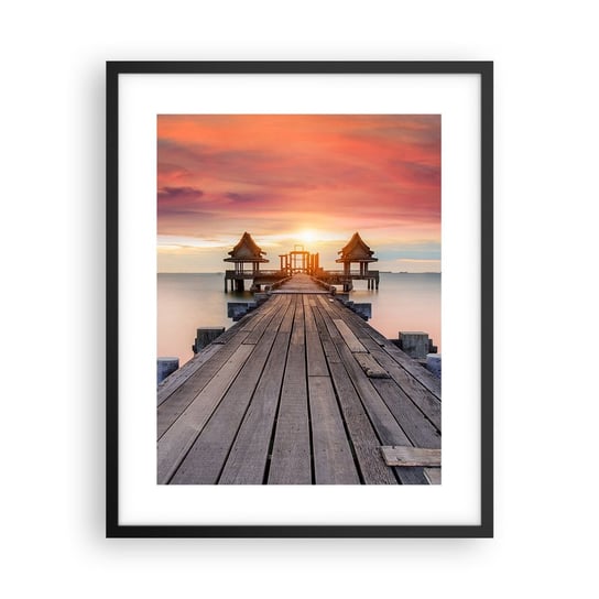Obraz - Plakat - Zachód na wschodzie - 40x50cm - Krajobraz Drewniane Molo Morze - Foto Plakaty w ramie koloru czarnego do Salonu Sypialni ARTTOR ARTTOR