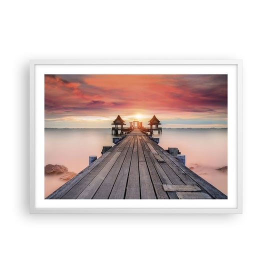 Obraz - Plakat - Zachód na wschodzie - 70x50cm - Krajobraz Drewniane Molo Morze - Nowoczesny modny obraz Plakat rama biała ARTTOR ARTTOR