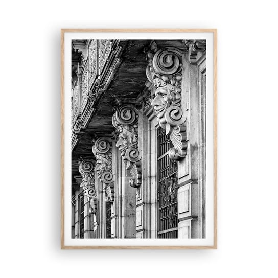 Obraz - Plakat - Zadziwiająca Barcelona - 70x100cm - Architektura Rzeźby Barcelona - Foto Plakaty w ramie koloru jasny dąb do Salonu Sypialni ARTTOR ARTTOR