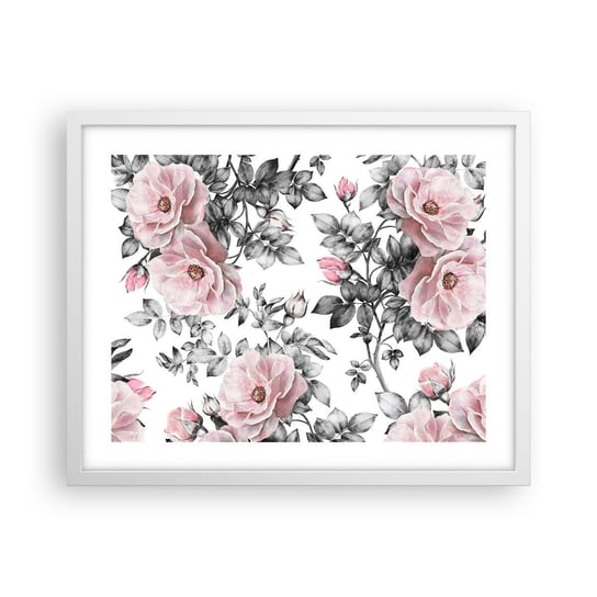 Obraz - Plakat - Zagubić się w kwiatach róż - 50x40cm - Kwiaty Róża Ogród - Foto Plakaty w ramie koloru białego do Salonu Sypialni ARTTOR ARTTOR