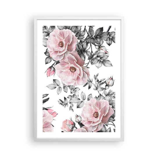 Obraz - Plakat - Zagubić się w kwiatach róż - 50x70cm - Kwiaty Róża Ogród - Nowoczesny modny obraz Plakat rama biała ARTTOR ARTTOR