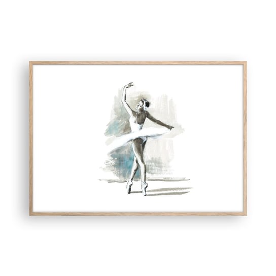 Obraz - Plakat - Zaklęta w łabędzia - 100x70cm - Baletnica Taniec Balet - Foto Plakaty w ramie koloru jasny dąb do Salonu Sypialni ARTTOR ARTTOR