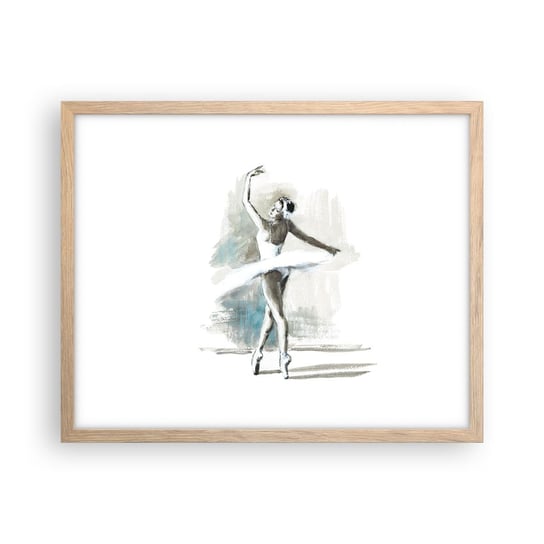 Obraz - Plakat - Zaklęta w łabędzia - 50x40cm - Baletnica Taniec Balet - Foto Plakaty w ramie koloru jasny dąb do Salonu Sypialni ARTTOR ARTTOR