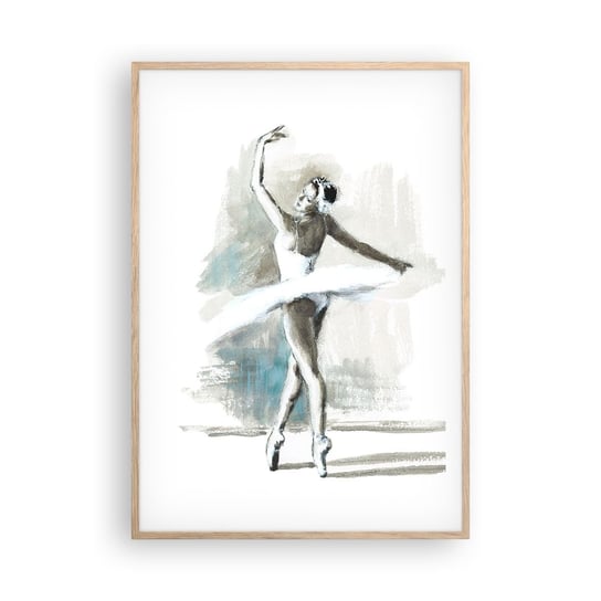 Obraz - Plakat - Zaklęta w łabędzia - 70x100cm - Baletnica Taniec Balet - Foto Plakaty w ramie koloru jasny dąb do Salonu Sypialni ARTTOR ARTTOR