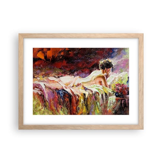 Obraz - Plakat - Zamyślona Wenus - 40x30cm - Kobieta Ciało Sztuka - Foto Plakaty na ścianę w ramie jasny dąb - Plakat do Salonu Sypialni ARTTOR ARTTOR