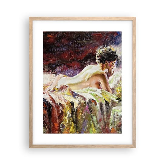 Obraz - Plakat - Zamyślona Wenus - 40x50cm - Kobieta Ciało Sztuka - Foto Plakaty w ramie koloru jasny dąb do Salonu Sypialni ARTTOR ARTTOR