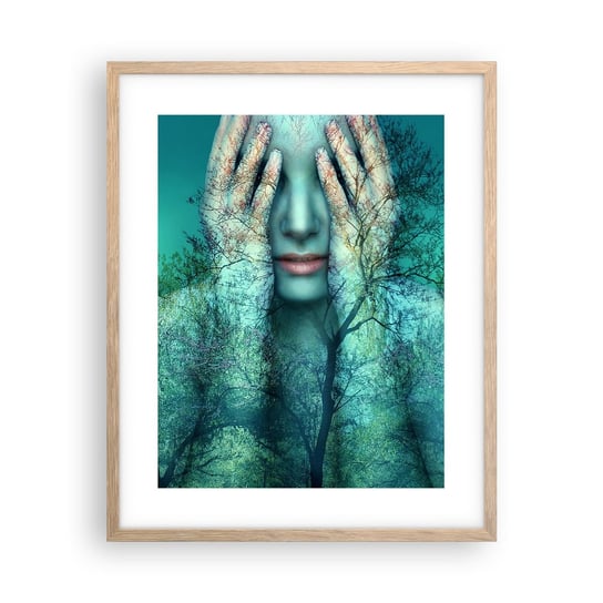 Obraz - Plakat - Zanurzona w błękicie - 40x50cm - Abstrakcja Kobieta Natura - Foto Plakaty w ramie koloru jasny dąb do Salonu Sypialni ARTTOR ARTTOR