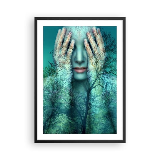 Obraz - Plakat - Zanurzona w błękicie - 50x70cm - Abstrakcja Kobieta Natura - Nowoczesny modny obraz Plakat czarna rama ARTTOR ARTTOR