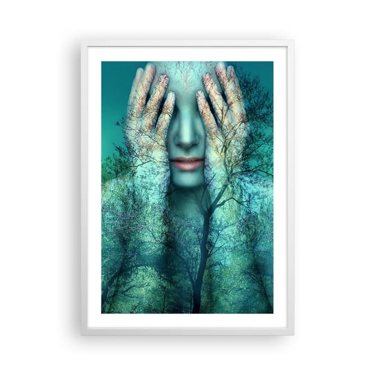 Obraz - Plakat - Zanurzona w błękicie - 50x70cm - Abstrakcja Kobieta Natura - Nowoczesny modny obraz Plakat rama biała ARTTOR ARTTOR