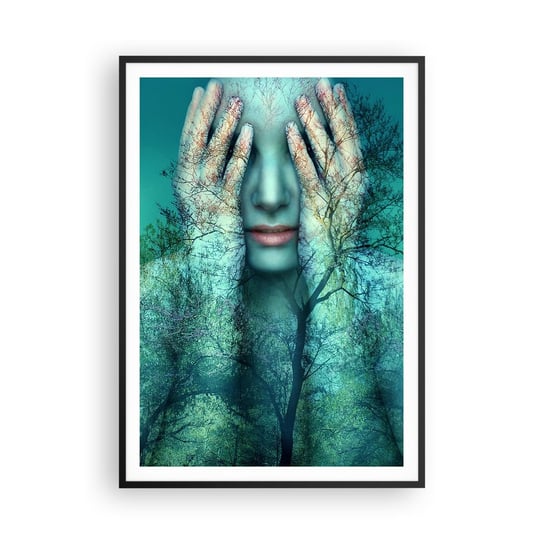 Obraz - Plakat - Zanurzona w błękicie - 70x100cm - Abstrakcja Kobieta Natura - Foto Plakaty w ramie koloru czarnego do Salonu Sypialni ARTTOR ARTTOR