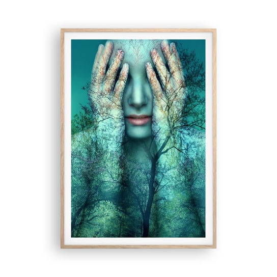 Obraz - Plakat - Zanurzona w błękicie - 70x100cm - Abstrakcja Kobieta Natura - Foto Plakaty w ramie koloru jasny dąb do Salonu Sypialni ARTTOR ARTTOR