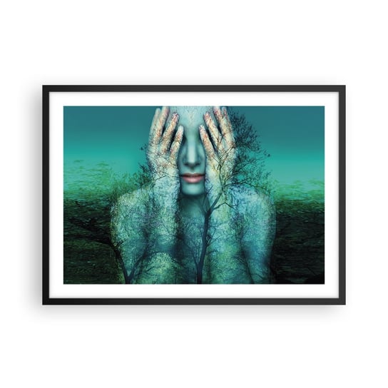 Obraz - Plakat - Zanurzona w błękicie - 70x50cm - Abstrakcja Kobieta Natura - Nowoczesny modny obraz Plakat czarna rama ARTTOR ARTTOR
