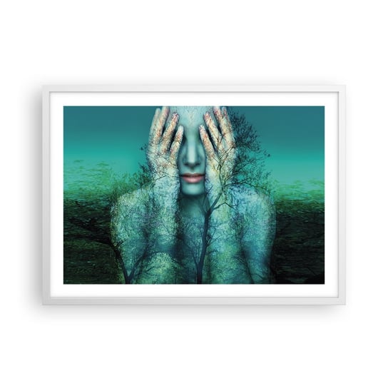 Obraz - Plakat - Zanurzona w błękicie - 70x50cm - Abstrakcja Kobieta Natura - Nowoczesny modny obraz Plakat rama biała ARTTOR ARTTOR