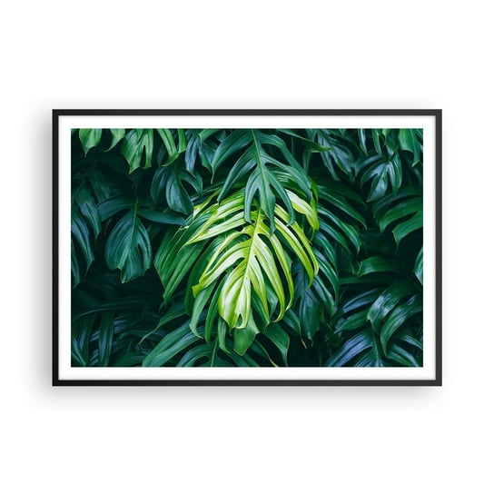 Obraz - Plakat - Zanurzyć się w świeżości - 100x70cm - Roślina Tropikalna Liść Monstery Natura - Foto Plakaty w ramie koloru czarnego do Salonu Sypialni ARTTOR ARTTOR