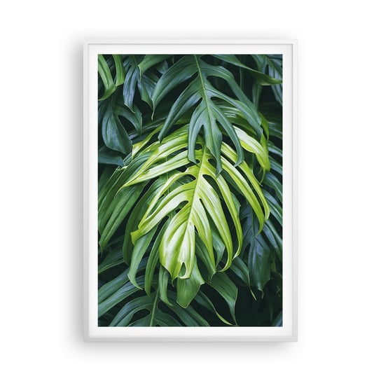 Obraz - Plakat - Zanurzyć się w świeżości - 70x100cm - Roślina Tropikalna Liść Monstery Natura - Foto Plakaty w ramie koloru białego do Salonu Sypialni ARTTOR ARTTOR