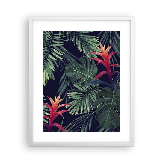 Obraz - Plakat - Zapłonąć w zieleni - 40x50cm - Kwiaty Roślina Tropikalna Liście Palmowe - Foto Plakaty w ramie koloru białego do Salonu Sypialni ARTTOR ARTTOR