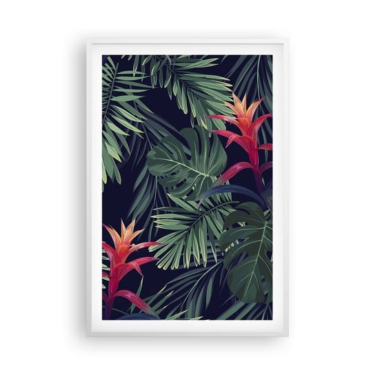 Obraz - Plakat - Zapłonąć w zieleni - 61x91cm - Kwiaty Roślina Tropikalna Liście Palmowe - Foto Plakaty na ścianę w ramie białej - Plakat do Salonu Sypialni ARTTOR ARTTOR