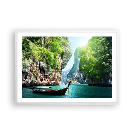 Obraz - Plakat - Zaproszenie do egzotycznej podróży - 70x50cm - Krajobraz Tajlandia Morze - Nowoczesny modny obraz Plakat rama biała ARTTOR ARTTOR