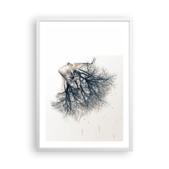 Obraz - Plakat - Zasłuchana w szept drzewa - 50x70cm - Abstrakcja Twarz Kobiety Drzewo - Nowoczesny modny obraz Plakat rama biała ARTTOR ARTTOR