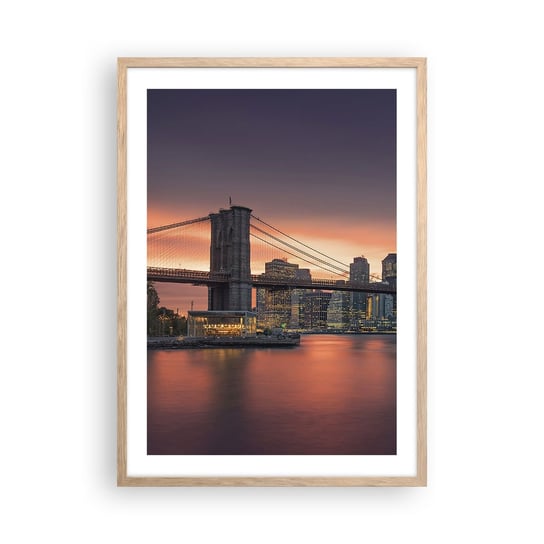 Obraz - Plakat - Zatopione w  liliowej ciszy - 50x70cm - Nowy Jork Miasto Most Brookliński - Nowoczesny modny obraz Plakat rama jasny dąb ARTTOR ARTTOR