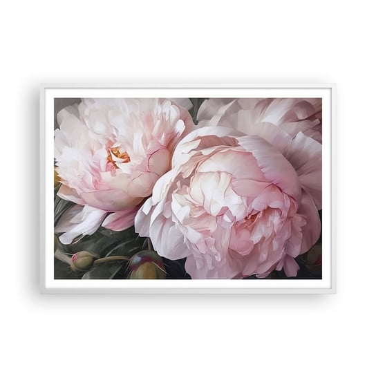 Obraz - Plakat - Zatrzymane w rozkwicie - 100x70cm - Kwiaty Piwonie Romantyczny - Foto Plakaty w ramie koloru białego do Salonu Sypialni ARTTOR ARTTOR