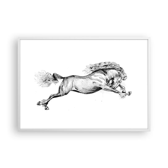 Obraz - Plakat - Zatrzymany w galopie - 100x70cm - Koń Zwierzęta Grafika - Foto Plakaty w ramie koloru białego do Salonu Sypialni ARTTOR ARTTOR
