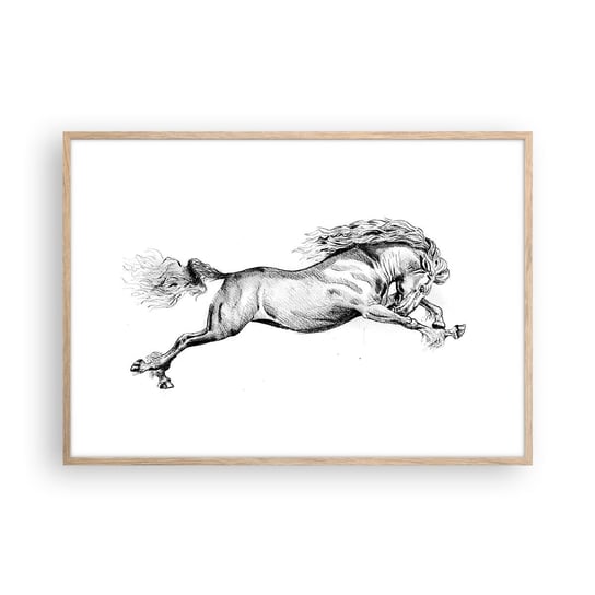 Obraz - Plakat - Zatrzymany w galopie - 100x70cm - Koń Zwierzęta Grafika - Foto Plakaty w ramie koloru jasny dąb do Salonu Sypialni ARTTOR ARTTOR