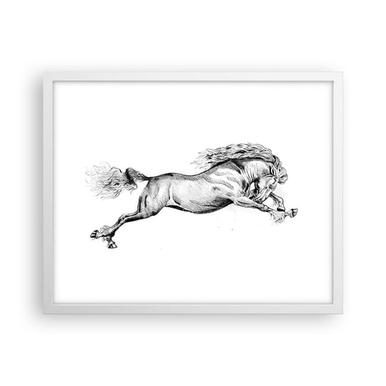 Obraz - Plakat - Zatrzymany w galopie - 50x40cm - Koń Zwierzęta Grafika - Foto Plakaty w ramie koloru białego do Salonu Sypialni ARTTOR ARTTOR