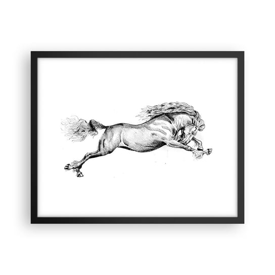 Obraz - Plakat - Zatrzymany w galopie - 50x40cm - Koń Zwierzęta Grafika - Foto Plakaty w ramie koloru czarnego do Salonu Sypialni ARTTOR ARTTOR