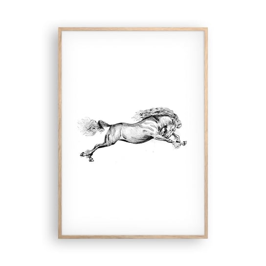Obraz - Plakat - Zatrzymany w galopie - 70x100cm - Koń Zwierzęta Grafika - Foto Plakaty w ramie koloru jasny dąb do Salonu Sypialni ARTTOR ARTTOR